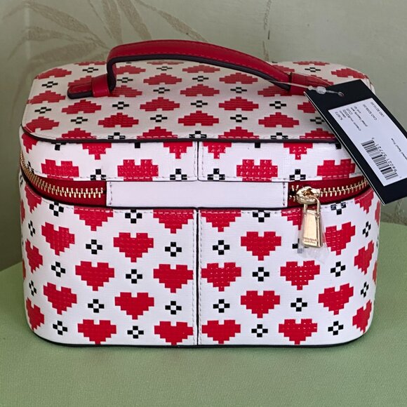 KATE SPADE DEVIN PIXEL HEARTS VANITY KIT MAKE-UP/TOILETRY CASE:NWT HEARTS - Picture 7 of 16